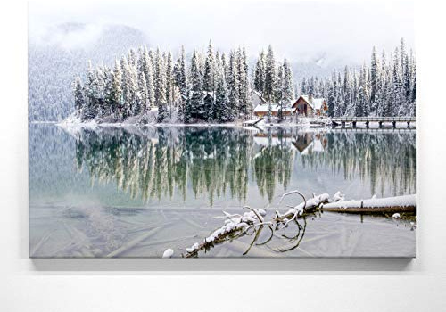 Panorama Leinwand Haus am See - als 150x50cm großes XXL Leinwandbild. Wandbild als Hintergrund und Deko für Wohnzimmer & Schlafzimmer. Aufgespannt auf Holzrahmen