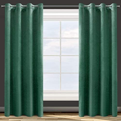 Eurofirany Rosa Cortina Opaca Terciopelo con Ojales - 1 Unidad, Panel, Suave, Drapeado, Clásico, Elegante, Salón, Dormitorio, 200 g/m², 140x250 cm, Verde Oscuro