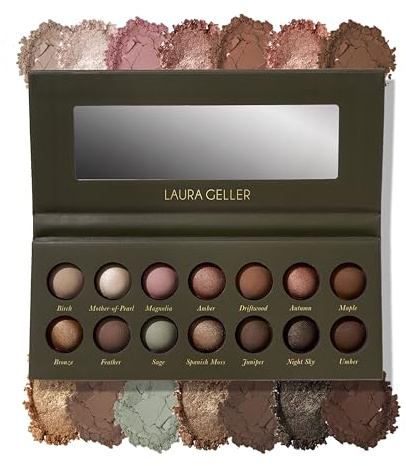 LAURA GELLER NEW YORK The Delectables Earthy Essentials Baked Eyeshadow Palette | 14 Pigmented Eyeshadows Blendable Natural Look