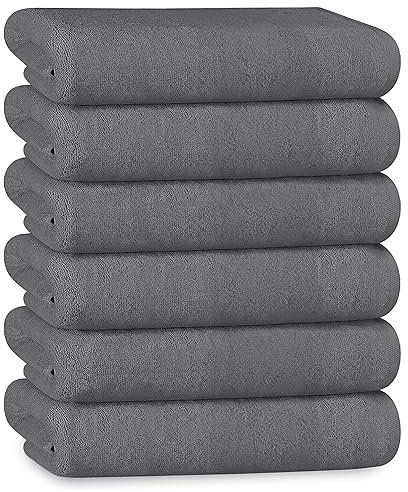Olivia Rocco Hotel Collection Towels White Grey Hospitality Commercial Towels for Hotels B&Bs Hospitals 100% Soft Cotton Super Absorbent and Quick Dry Bathroom Towel Set, 6 Pk Hand Towels Grey