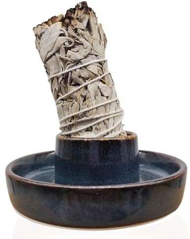 Dorephine Sage Holder, Sage Holder for Burning, Ceramic Smudge Bowl with Ash Catcher for Meditation Space(Sage Not Included) (Blue)