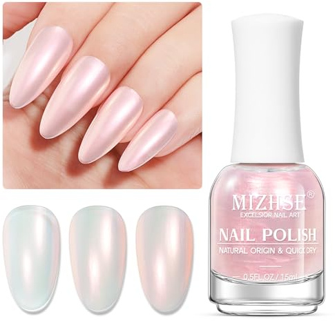 MIZHSE Mermaid Pearl Nail Polish: 15ml Pink Aurora Effect, Glossy Long Lasting Nail Polish for Fingernails and Toenails - DIY Gift Spree