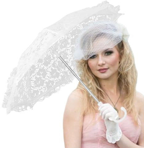 Generic Weißer Spitzenschirm, Regenschirm, Sonnenschirm, Hochzeit, Brautschirm, Damen, Weiße Blätter, Se