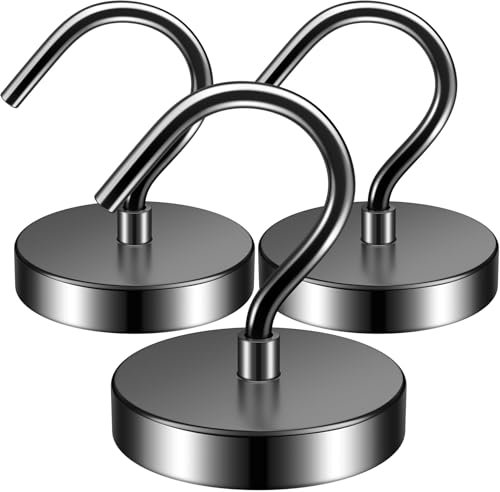 FINDMAG 3Pack Black Strong Magnetic Hooks, 100lbs+ Heavy Duty Magnets with Hooks for Cruise Ship Walls,Magnetic Kooks Heavy Duty for Cruise Cabins,Hanging,Grill,Tool,Kitchen