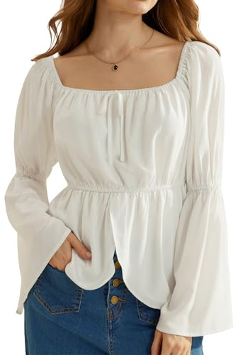 Scarlet Darkness Renaissance Shirt Women Off Shoulder Bell Sleeve Tops Pirate Peasant Blouse White