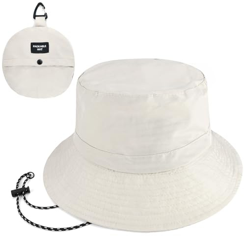 EINSKEY Packbar hinkhatt med snören för män kvinnor, snabbtorkande justerbar solhatt för strand safari fiske vandring UV-skydd, 02 beige, one size