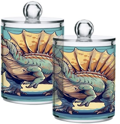 GAIREG Paquete de 2 recipientes de almacenamiento de hisopos de algodón, diseño de dinosaurio, azul, frascos de boticario de plástico con tapas