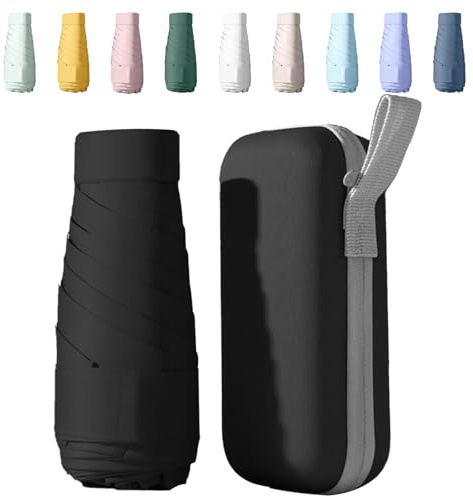 Sykerout Mini Paraguas con Estuche, de Bolsillo, Plegable Pequeño y Resistente al Viento para Adultos（negro）