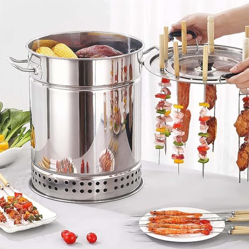 KUOYTT Barbecue Grill en Acier Inoxydable Barbecue au Charbon de Bois avec Aérations Grille de Cuisson Portable Grille de Cuisson Verticale Suspendue Four Polyvalent Ronde Cuisson Patio B