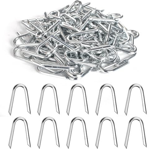 100 pezzi crampe, chiodi a U in ferro, 20 x 1,8 mm, rampe in acciaio inossidabile zincato, crampi con punte tagliate oblique, rampe in acciaio zincato per il fissaggio a rete metallica