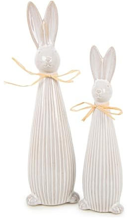 Figurines lapins de Pâques en porcelaine, 2 pièces: figurine lapin de Pâques moderne, décoration de lapin, déco printemps élégante, décoration table pâques, figurines debout gris clair, 22 et 28 cm