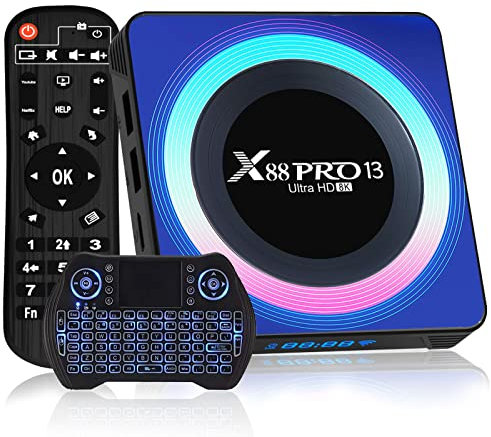 Android TV Box 13.0, Android Box 4K 2025 4GB RAM 64GB ROM RK3528 Quad-Core TV Box Android WiFi6 4K 6K 8K Unterstützt H.265 HDR10 3D 100M Ethernet 2.4G/5G Dual-WiFi Bluetooth 5.0 mit Mini Tastatur