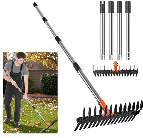 DigiGlow 57-Inch Thatch Rake - Professional Dethatcher & Soil Aerator with 15 Steel Tines, Detachable Handle for Lawn Thatching and Compacted Soil Removal