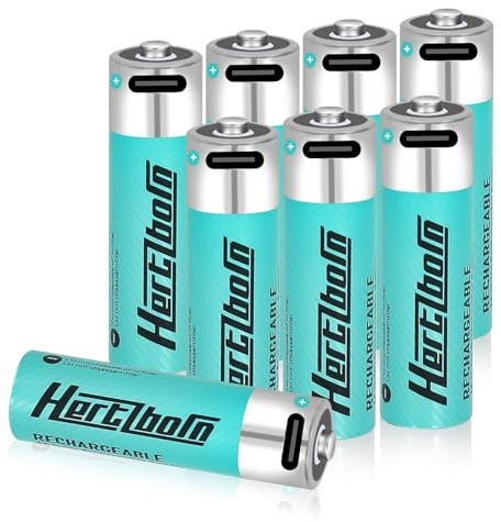 Hertzborn Lot de 8 piles AA rechargeables au lithium 2775 mWh - Capacité réelle (certifié TÜV) - Sortie constante de 1,5 V et résistance au froid -30 °C - 1000 cycles pour appareils médicaux