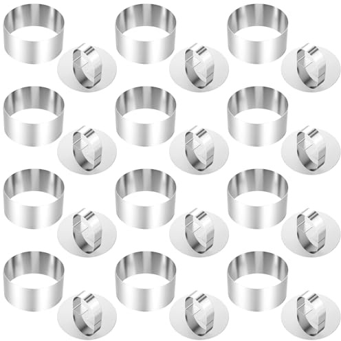 12 Pcs Cake Rings For Baking, 4 Inch Stainless Steel Cooking Ring Molds With Pushers & Lifters, Round Dessert Mold Rings For Mousse, Pancakes, Sandwiches, And Layered Appetizers