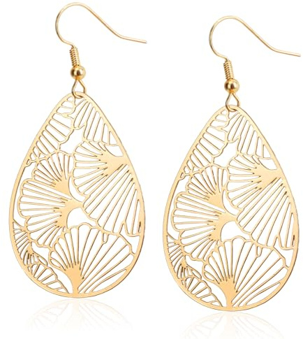 Mikovivi Guld Droppformade Örhängen, Ginkgoblad Filigran Droppformade Krokörhängen Statement Modesmycken för Kvinnor Smyckespresenter Vardagskläder