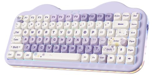 YUNZII C75 Trådlöst Mekaniskt Tangentbord, 75% Layout, Hot-Swap NKRO, BT5.0/2.4G/USB-C, Dye-Sub PBT MOA, RGB Gasket Mount, Söt Tårtdesign för Mac/Win/Gaming (Lila, Milk V2 Switch)