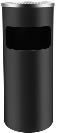 TTISJHK Cubo de basura de acero inoxidable de 15 l con cubo interior y cenicero, cenicero de pie negro, cubo de basura para interior y exterior, cubo de basura de cocina para jardín, oficina