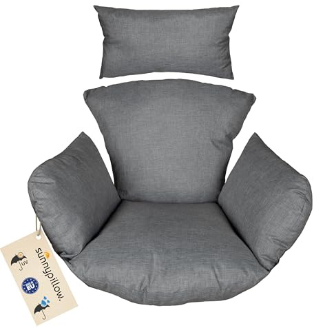 sunnypillow Cuscino per Poltrona Sospesa – Interno ed Esterno – Imbottitura per Sedia Pensile in Rattan – Cuscino per Poltrona a Uovo – Extra Spesso 15cm, Resistente ai Raggi UV, Impermeabile – Grigio