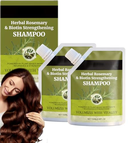 Champú Volumizante de romero y biotina para adelgazar el cabello, champús vegetales vegetales para cabello más grueso y más completo, champú de biotina con aceite de árbol de té para mujeres (2