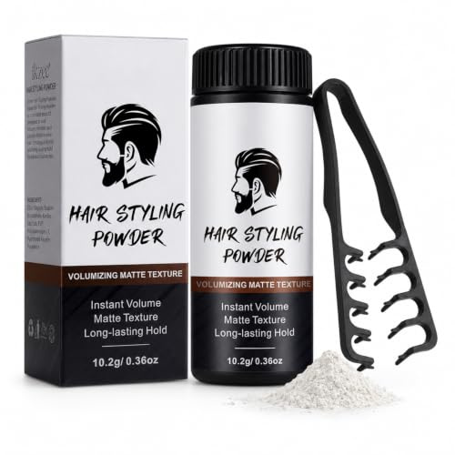 Hair Styling Powder for Men with Volumising Comb, Matte Texture Powder Set | Instant Root Lift Hair Volume Powder, Non-Greasy Texturising Powder, Long-Lasting Hold for Short Fine Wavy Curly Hair