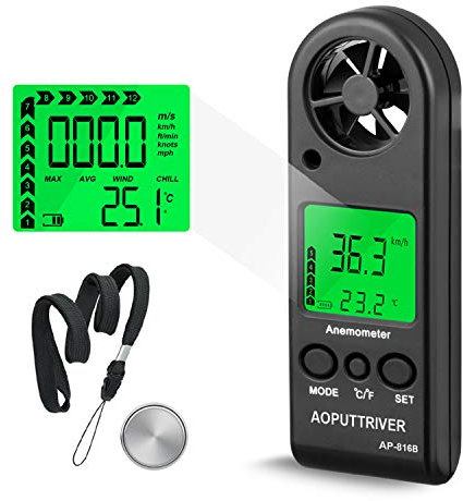 AOPUTTRIVER Windmesser Hand Digital LCD Wind Speed Meter Guages Air Flow Geschwindigkeit mit Hintergrundbeleuchtung messung Thermometer für Windsurfen Segeln Angeln etc