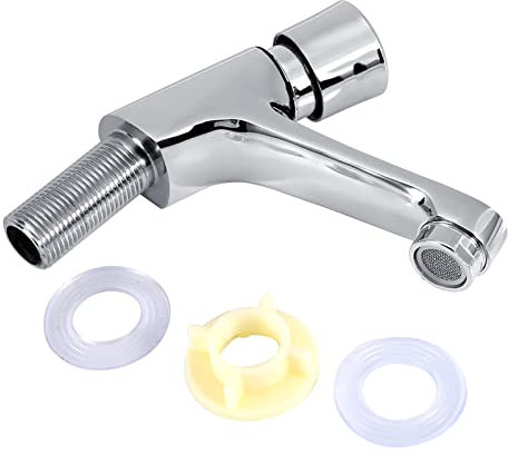 Grifo de lavabo, cromado cierre automático ahorro de agua retraso fregadero grifo para Cocina baño