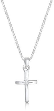 Elli Halskette Damen Kreuz Anhänger mit Sterngravur Glaube in 925 Sterling Silber Vergoldet