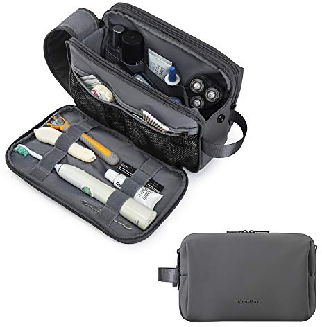 BAGSMART Toiletry Bag for Men, Travel Toiletry Organizer Dopp Kit Water-resistant Shaving Bag for Toiletries Accessories, Door Room Essentials,Grey-medium