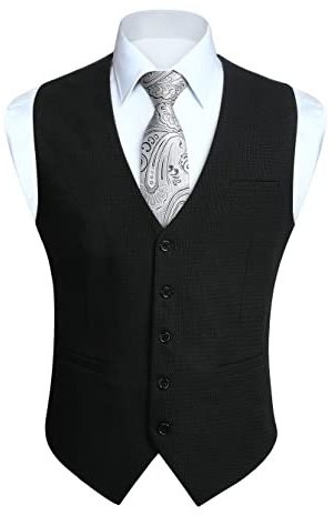 HISDERN Waistcoats for Men Classic Solid Color Waistcoat Formal Casual Wedding Party Cotton Suit Vest With Pockets XS-4XL