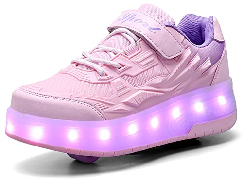 HOSIMY Chaussures à roulettes Fille Et Garçon Patins De Skate à roulettes Chaussures de Skateboard Outdoor Gymnastique ​Baskets Roller en Ligne Mode Poussoir Ajustabl