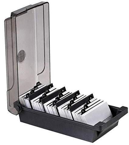 SOONHUA Business Card Box 500 Cards, Desktop Card Box with with 4 Divider Board and A-Z Index Tabs, 24x12x7.5cm