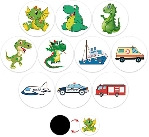 10 Stück Töpfchentraining, wiederverwendbar, lustiger Toilettensitz, Farbwechsel, Urinieraufkleber für Jungen und Mädchen, 10 verschiedene Muster: Dinosaurier, Auto, Flugzeug