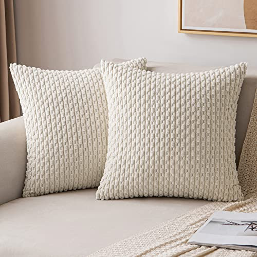 MIULEE Kordsamt Kissenbezug Kissenbezüge Dekorative Kissenhülle Moderne Sofakissen Kissen Dekokissen Couchkissen Zierkissen Weicher für Sofa Wohnzimmer 2er Set 40x40 cm Cremeweiß