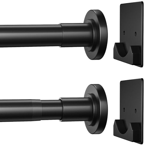 CorkLatta Matte Black Shower Curtain Rod,1 Inch Diameter Stainless Steel Adjustable Spring Tension Rods 32 to 80,with Holders,Anti-Slip,Curtain Rods No Drilling(1 Pack)