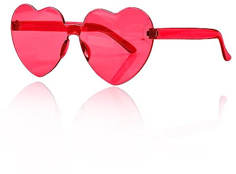 Jagowa Lunettes de soleil en forme de cœur, sans monture - Transparentes - Couleur bonbon - Pour femme - Rose rouge