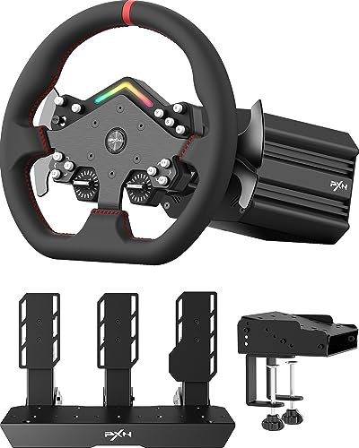 PXN V12 Lite Gaming Steering Wheel, Direct Drive Servo Racing Wheel with Pedals, Alloy Frame, 6Nm FFB, Driving Sim for PC, PS4 and Xbox
