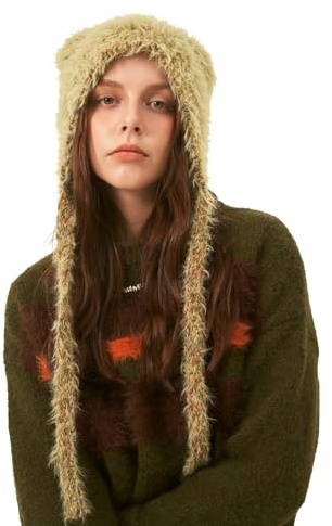 LumiSyne Cappello Invernale Donna Cappello a Maglia Con Paraorecchie Forma Di Orecchio Di Gatto Stile y2k Cappello Peloso Con Punto Colorato Cinghie Alle Orecchie Lungo Berretto Peruviano Beanie Caldo