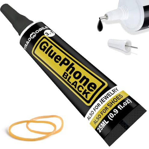 Glue Phone - Colle pour réparation et travail de précision - Parfait pour les téléphone, smartphone, tablette, bijoux, livre, cuir et chaussure (25ml NOIR, 1 Tube)