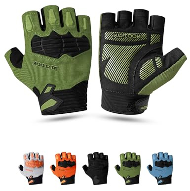 KUTOOK Fahrradhandschuhe MTB Mountainbike Fahrrad Handschuhe Herren Damen Sommer mit 5mm Palm Pad TPR SCR Protect Touch-Screen Atmungsaktiv Elastisch rutschfest Stoßdämpfend Grün XL