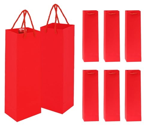 MORAINJAY Kraftpapper vinflaskväskor med handtag, 8 stycken, återanvändbara enkla vinväskor till jul, födelsedag, bröllop, middagsbjudning, Röd, Enfärgad
