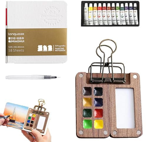 12 Couleurs Set de Peinture Aquarelle Palette, Palette d'aquarelle Portable, Ensemble de Mini Palette de Peinture, Boîte Aquarelles de Voyage avec Clip pour Aquarelles, Gouache, Peinture (8 Grids)