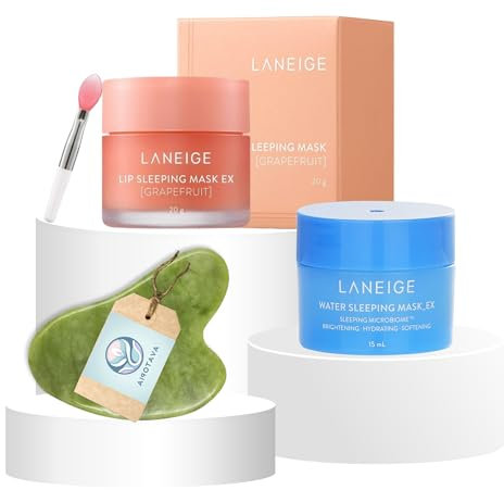 Laniege Lip Sleeping Mask Grapefruit 20g, Mini Skincare Water Sleeping Mask 15ml & Natural Gua Sha Jade Stone Bundle, Hydrating Lip Masks, The Perfect Overnight Mask, Lip mask set, Guasha Tool Face
