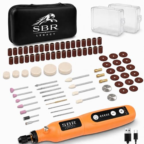 SBR Legacy Mini Cordless Rotary Tool Kit, 5-Speed and USB Charging with 80 Accessories, Multi-Purpose 3.7V Power Rotary Tool for Sanding, Polishing, Drilling, Etching, Engraving, DIY Crafts