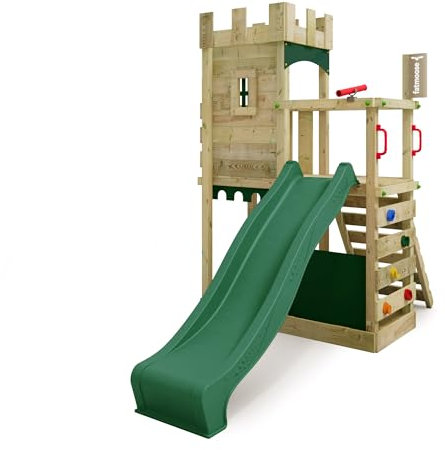 FATMOOSE Spielturm Ritterburg BoldBaron Boost XXL mit grüner Rutsche, Outdoor Kinder Kletterturm mit Sandkasten Leiter & Spiel-Zubehör für den Garten