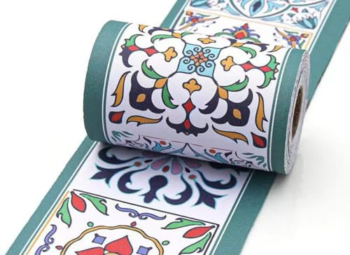 VisitRyl Bordi per Carta da Parati Adesivi Mattoncini di fiori verdi 10cm X 1000cm Design Decorativo