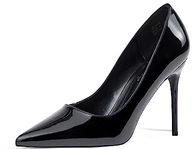 Zhabtuc Talons Hauts 10 cm, Chaussures à Enfiler à Bout Pointu pour Femmes Escarpins à Talons Aiguilles de Mariage, Chaussures de Base, Tout Noir, 40 EU
