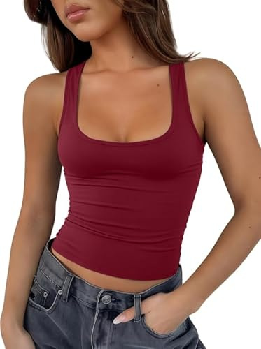 Sukiglam Camiseta sin Mangas Mujer Verano Crop Tops Deportivas Sexy Cuello U Camiseta de Tirantes Y2k Slim Fit Tank Top Ajustado Casual Camisola Shirt Corto Básicas Sport Blusa Moda Streetwear