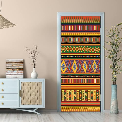 3D Adesivi per Porte Interne Stile Africano Adesivo Porta Etnico Esotico Carta Parati Autoadesiva Arte Sticker Camera Letto Soggiorno Decorazione Parete Poster Murale 80x200 cm m8737