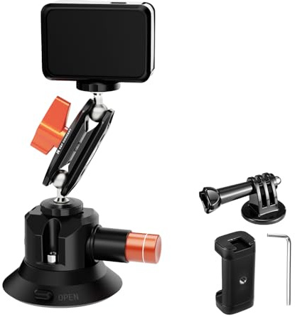 K&F CONCEPT 3“ Supporto Fotocamera a Ventosa con Braccio Magico a Testa Sferica, Supporto a Ventosa dell'Auto con Fori per ARRI 1/4 3/8 Compatibile con GoPro, Insta360 X5, Action 5 Pro, Telefono
